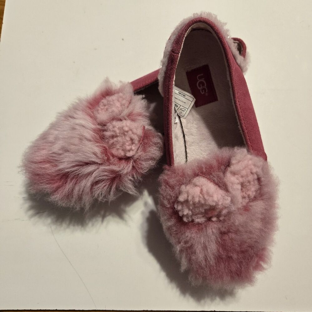UGG Size 4 Pink Suede Leather Bunny Slip On Low Top Moccasins Slippers RARE